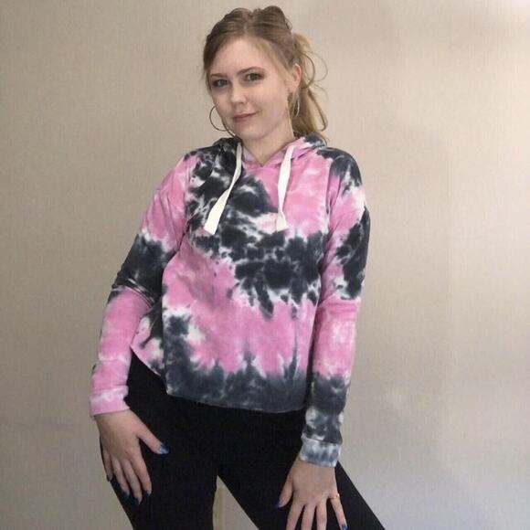 Hot Kiss Size Small Tie Dye Cropped Hoodie Drawstring Hippie Rave Casual School - Picture 1 of 4